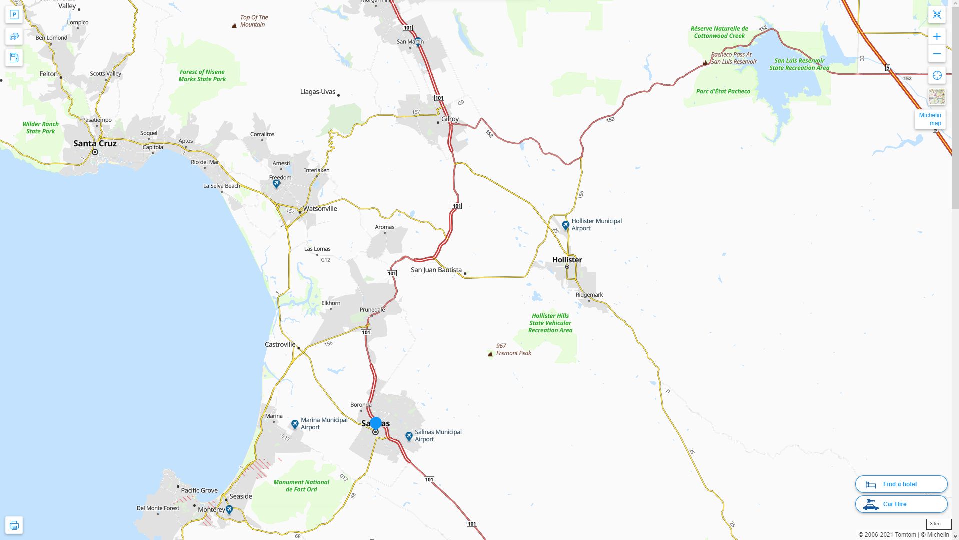 Salinas California Highway and Road Map